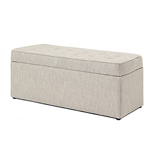 Banco otomano tapizado de lino y algodón de gran capacidad con almacenamiento de zapatos, cómodo taburete para dormitorio o entrada, asiento de almacenamiento multifunción en color blanco, 98 x 38 x