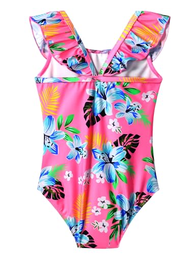 Image of Snowheart Girls Swimsuit One Piece Bathing Suit Kids Quick Dry Shoudler Ruffle Floral Swimwear for 3-12 Years Old
