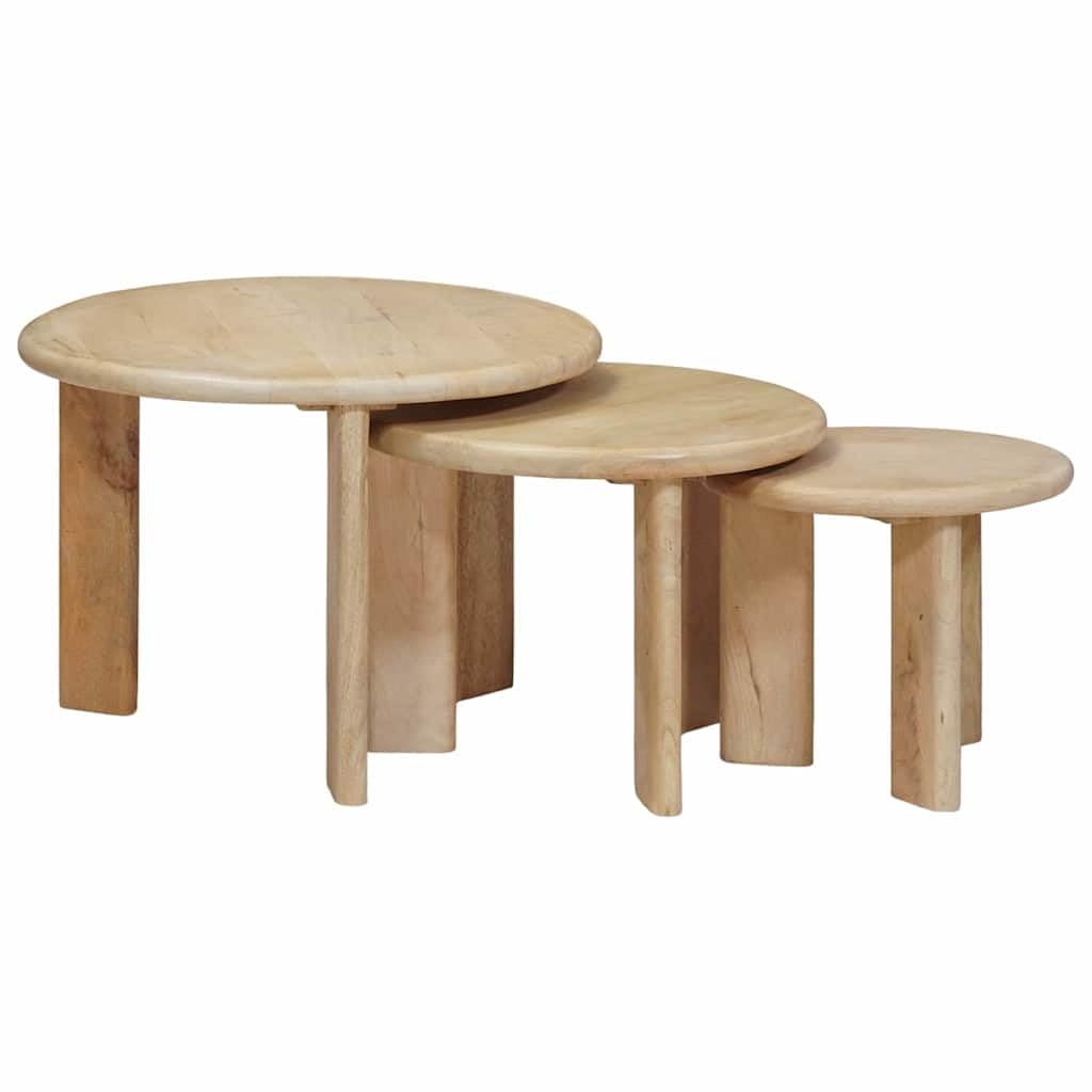 Tables basses gigognes lot de 3 en bois de mangue massif noir pour le salon