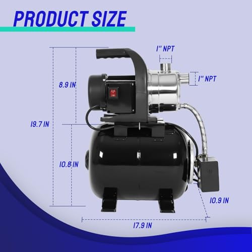 1.6HP Shallow Well Pump with Pressure Tank, 1320GPH 115V Stainless Steel Water Booster Irrigation Jet Pump for Home Garden Lawn