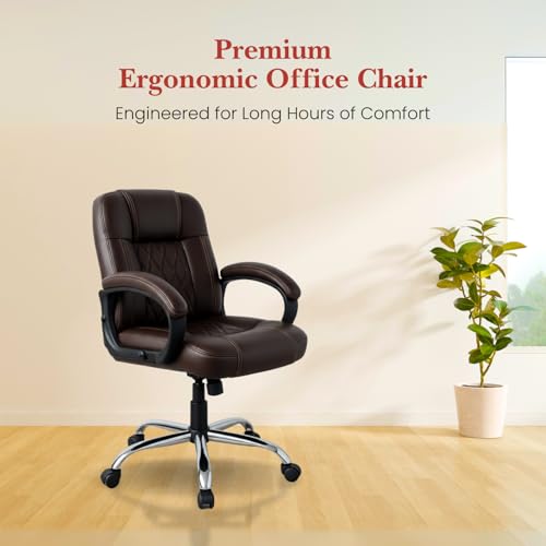 Image of activa Ergonomic Office Chair with Premium Leatherette & Padded Seat | Adjustable Height | Desk Chair for Work /Study | Chairs for Workstations (Galaxy, Coffee)