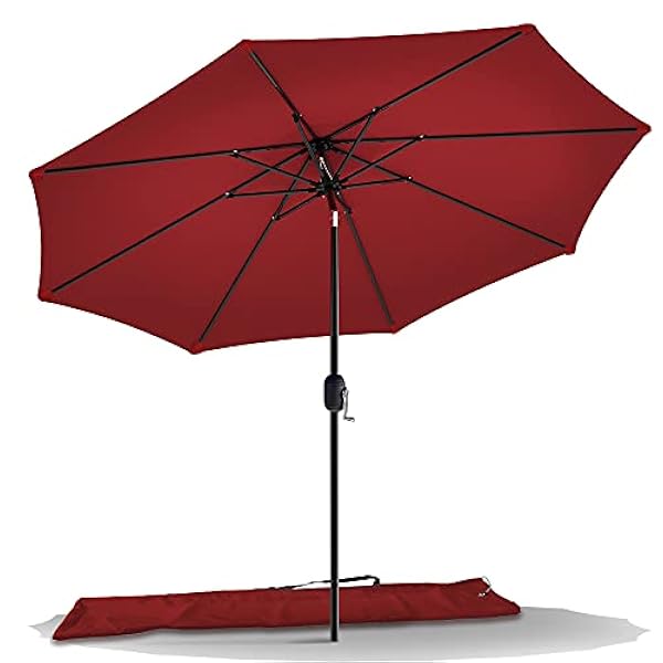 VOUNOT Parasol 270 cm met Zwengel, Knikbaar, Zonwering, UV-bescherming, Balkonscherm, Tuinscherm Marktscherm met Beschermhoes, Rood