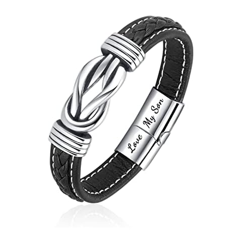Mother And Son Forever Linked Together Braided Leather Bracelet, Braided Leather Bracelet For Men, To My Son Braided Leather Bracelet Stainless Steel Inspirational Wristband Gift Jewelry (1Pcs) Cover