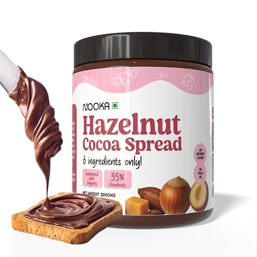 Image of Nooka Gourmet Hazelnut Cocoa Spread For Kids | 35% Hazelnuts | No Palm Oil, No Preservatives | Sweetened with Jaggery | Small Batch, Stone-Ground | Use Along With Pancakes, Breads, Rotis (200 gms)