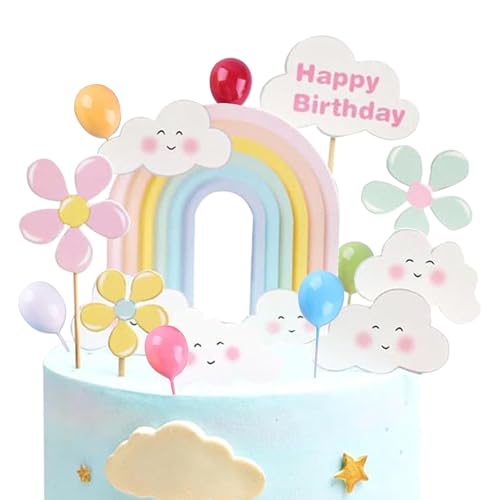 Happy Birthday Cake Topper Birthday Cake Decoration Party Cake Supplies (Flower rainbow cake topper)