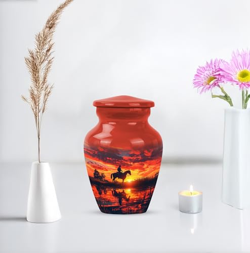 Image of Cowboy Urn - Small Keepsake Urns for Ashes Adult Male - Unique Cremation Urns for Human Ashes - Companion Urns for 2 Adults - Memorial Ash Containers - 3 inch Set of 4