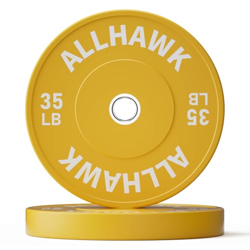 Allhawk Coloridas placas olímpicas de parachoques, inserto de acero inoxidable de 2 pulgadas, juego de placas de peso de goma virgen para levantamiento de pesas y entrenamiento de fuerza, gimnasio en