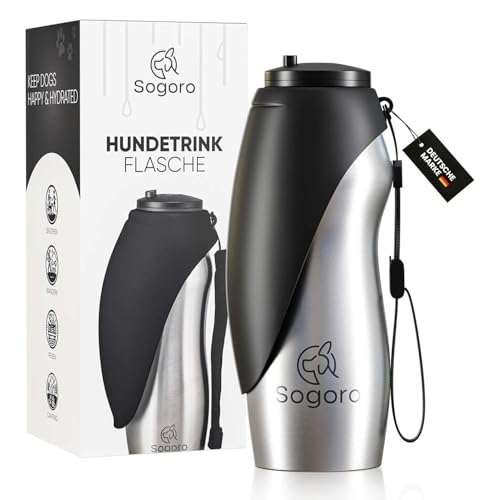 Sogoro Hundetrinkflasche für Unterwegs - 700ml - auslaufsicher & robust aus Edelstahl - Tragbare Haustier Wasserflasche, Hundeflasche to go, Hundetrinkflasche für Unterwegs für alle Hunde