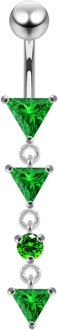 Fancy Triple Triangle Gems Dangling Design 925 Sterling Silver with Stainless Steel Belly Ring - Belly Button jewelry - Navel jewelry