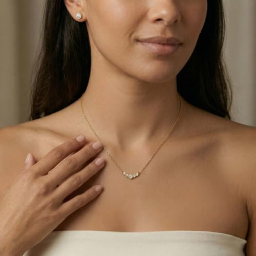 Image of Gold Silver Necklace for Women, Dainty Cubic Zirconia Pendant