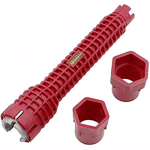 ANCLLO Llave multiusos 8 en 1 para instalación de grifo y fregadero, herramienta de fontanería para inodoro, fregadero, baño, cocina, fontanería, color rojo