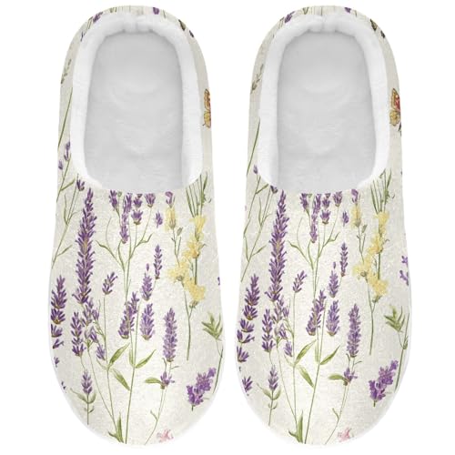 JUNZAN Safari Lavender Neutral Womens Cotton Slippers Wide Memory Foam Ladies Slippers for Outdoor Birthday Presents 6-7