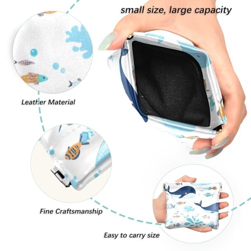Cute Blue Whales Coin Purse Leather Pouch Change Purse, Squeeze Coin Pouch for Cards, Keys & Lipsticks, Unisex2