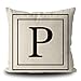 BAGEYOU Leinen Kissenbezug mit Black Letter Monogramm P und Streifen Englisch Alphabet Initial Decorative Square Kissenschutz für Sofa Couch 40 x 40 cm, doppelseitiger Druck