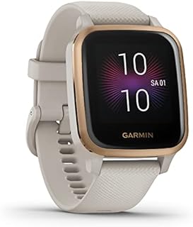 Garmin Venu Sq Music – wasserdichte GPS-Fitness-Smartwatch mit Musikplayer, 1,3" Touchdisplay, 33 mm, Sport-Apps, Herzfrequenzmessung, 6 Tage Akkulaufzeit, Beige/Roségold (Generalüberholt)