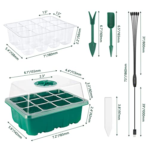 Cannabmall Seed Starter Tray 5 Packs Seedling Starter Trays With Grow Light 8 Leds, Timer, Dimmable, Seed Starting Trays Kit With Humidity Dome (60 Cells) Indoor Gardening Plant Germination Trays #TOP5