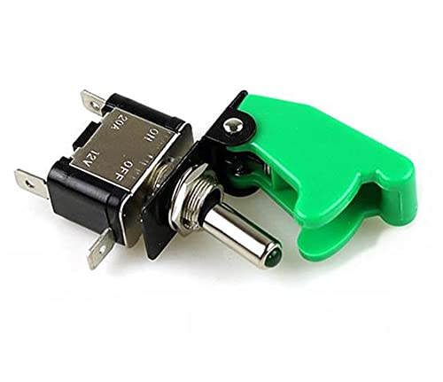 Commutateur à bascule LED 12V 20A vert avec capot type aviation pour auto