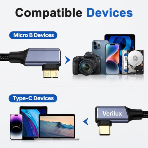 Image of Verilux Micro 3.0 to USB C Cable 1M Fast Data Transfer Charging Cord