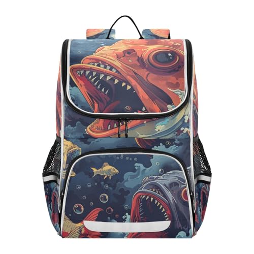Mochila infantil pez azul oscuro bolso escolar portátil viaje