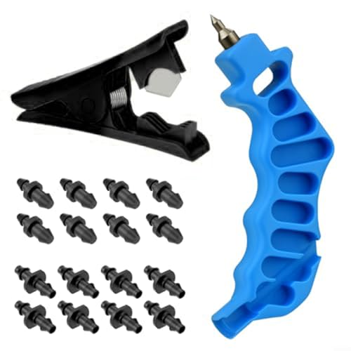 Sandyseptember 18 herramientas multifuncionales de perforación de riego por goteo 2 en uno, cortador de manguera de 1/4 pulgadas y accesorios para tubos de goteo de 1/4 pulgadas con riego automático