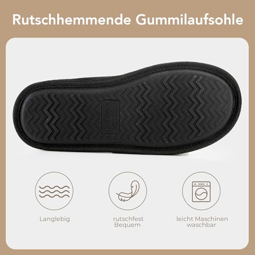 VeraCosy Herren Cord Pantoffeln gemütlich Anti-Rutsch-Gedächtnisschaum Hausschuhe mit Koralle Fleece-Futter Dunkles Schwarz,42-43 EU
