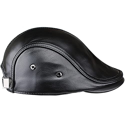 Men's Genuine Leather Newsboy Cap, Classic Fashion Golf Cabbie Driving Fishing Newsboy Hat, Gift For Dad Husband Boyfriend (Black) #TOP2