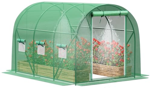Greenhouse with Watering System, 10x7x7 Outdoor Greenhouse with 6 Mesh
