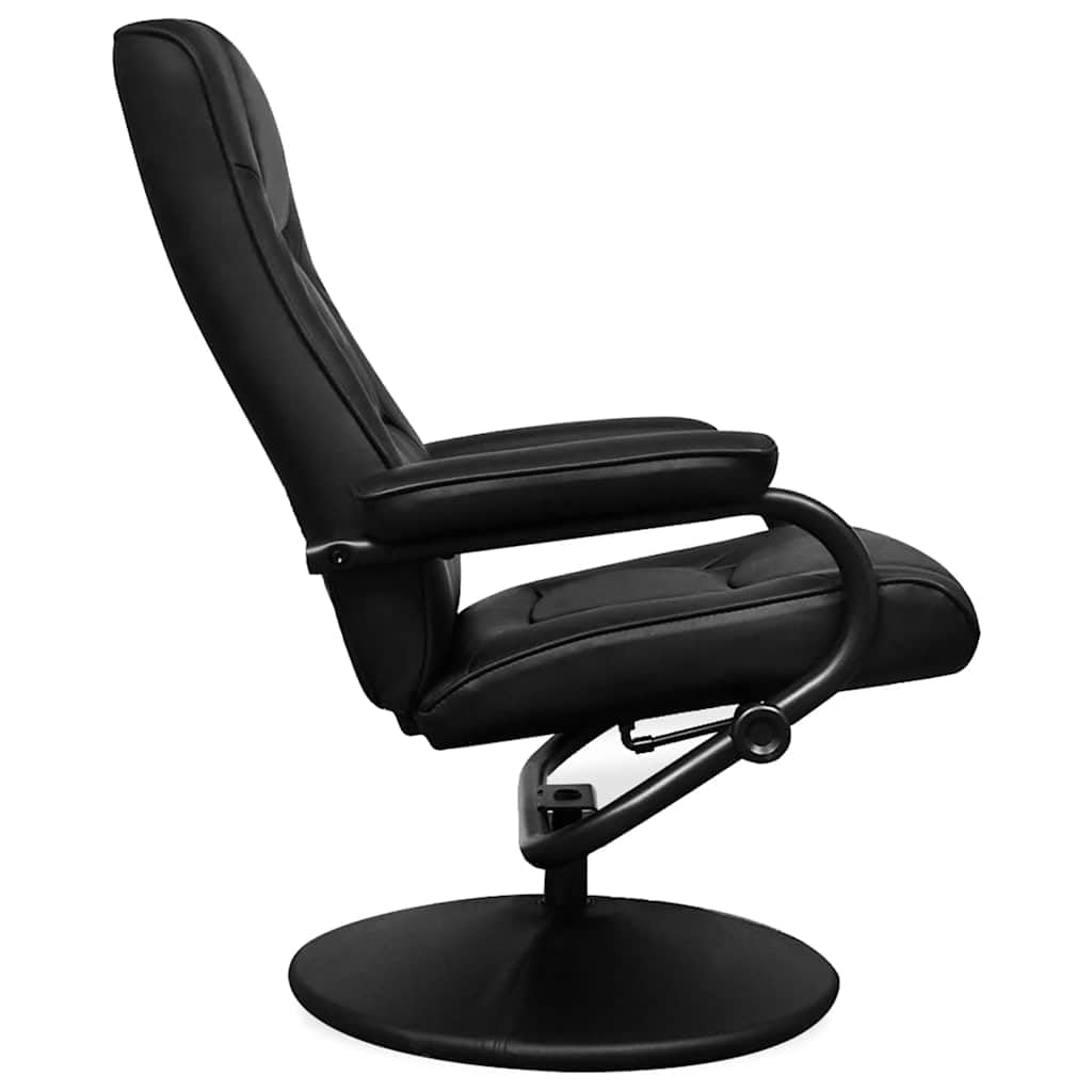 Fotel TV z podnóżkiem, czarny, sztuczna skóra, regulowane oparcie, rama z drewna, metalowa, obrotowa, ergonomiczna, do salonu, biura, czytania i relaksu