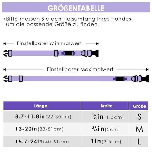 ThinkPet Intelligenter QR-Code Hundehalsband - Aus Nylon, Verstellbare Größe, Langlebig & Komfortabel, Echtzeit-Ortung mit Kontaktinformationen des Besitzers-Violett Farbe-Medium(Halsumfang:33-51cm)
