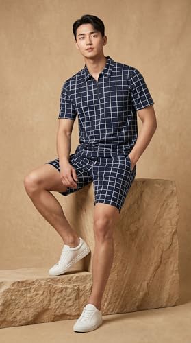 Image of Men's Printed Zip Polo Neck T-Shirt with Half Short Pant Co-ord Set Fabric, Stylish Printed Design, Comfortable Regular Fit