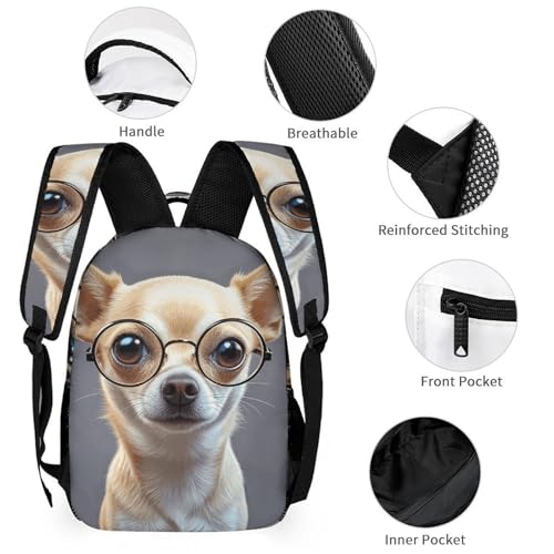 Chihuahua Dog Glasses Backpack Set 3 Piece, Durable Backpack Insulated Lunch Bag Portable Pencil Case for Men Women3