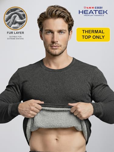 Image of Lux Cozi HEATEK Men's Round Neck Thermal Top | Warm Fleece Innerwear for Men |Fleece Inside | Style - 888