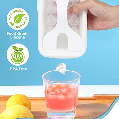 Fogawa Ice Cube Tray, 2 In 1 Diamond Ice Tray For Freezer, Silicone Ice Cube Tray With Lid Cooling Ice Pop/Cube Molds For Whiskey, Juice, Beer, Cocktail, Coffee,Champagne. 18 Ice Cubes #TOP1