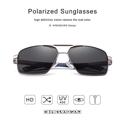 KINGSEVEN Pilot Polarized Square Sunglasses for Men Classic UV400 Protection Mirrored Lens Fashion Vintage Retro Style 77193