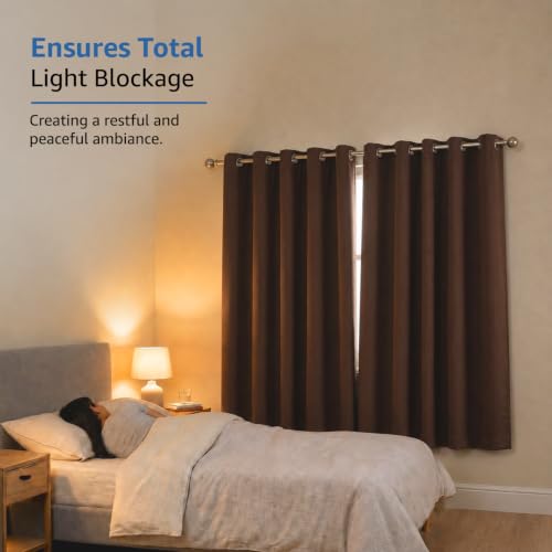 Image of Amazon Brand - Solimo Polyester 100% Blackout Plain Window Curtains|100% Room Darkening| 6 Feet |Set of 2| Plain Design | Blackout|for Living Room Kids Room and Bedroom | Color- Dark Brown