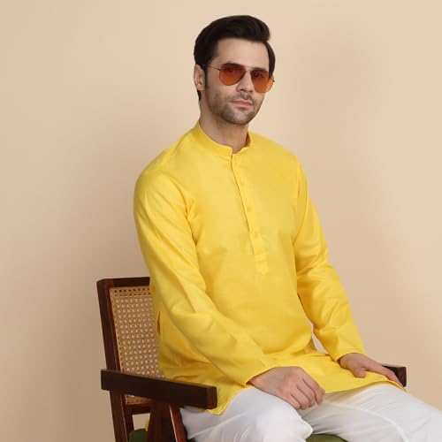 Image of KRAFT INDIA Men's Cotton Solid Kurta With Drawstring Pyjama Set