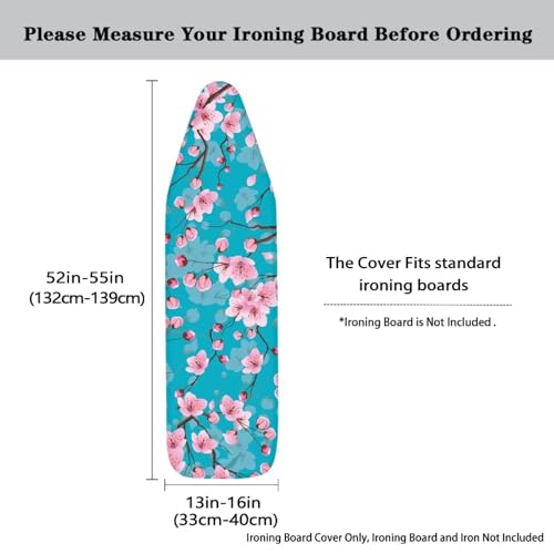 Image of Cherry Blossom Pattern Ironing Board Cover - 15 x 54 Elastic Edge, Stain Resistant & Long-Lasting, Easy Installation in Laundry Room
