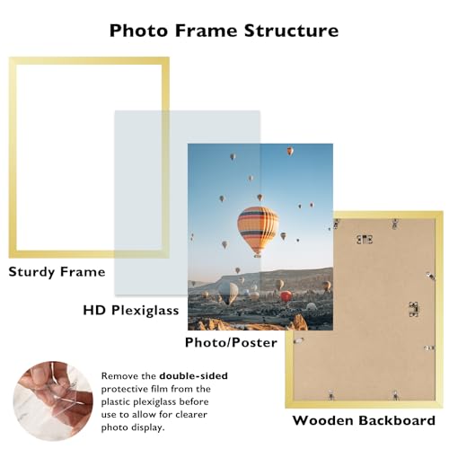Image of JCJMY 14x19 Picture Frame Gold for Poster Photo Picture, Horizontal and Vertical Formats for Wall Hanging, 14 x 19 Wall Gallery Poster Photo Frame with Shatter Resistant Plexiglass,Gold