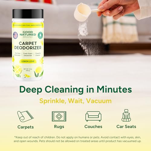 Image of Good Natured Brand | Carpet Freshener & Deodorizer Powder | 16 oz Pet Odor Eliminator for Strong Odor & Pet Urine | Fresh Natural Lemon Scent | Safe for Homes with Pets