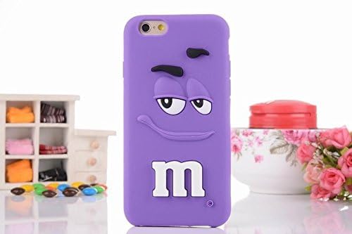 Bling Sweet Cases 3D M&M Chocolate Candy Bean Smile Soft Silicone Purple Case For iPhone 6 -size 4.7"