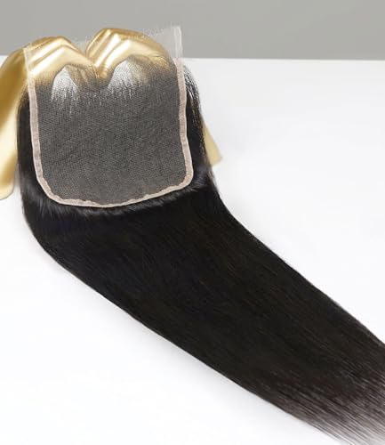 Mlip 5x5 HD Lace Closure Straight, 0.10mm Ultra Thin Invisible Swiss Lace, Skinlike Real HD Lace Melt into Skin Perfectly, Pre-plucked Natural Hairline, Raw Indian Human Hair 22 Inches Natural Color