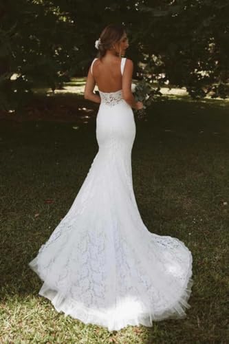 Lace Appliques Wedding Dresses with Slit for Bride V Neck Mermaid Beach Bridal Gowns for Women3