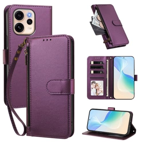 Étui TCL 503 portefeuille en cuir violet avec fermeture éclair
