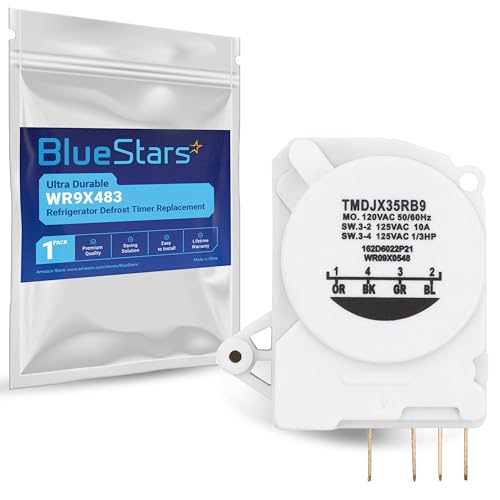 BlueStars Ultra Durable WR9X483 Refrigerator Defrost Timer Replacement – Compatible with GE & Kenmore Refrigerators – Replaces TMDJX35RB9 WR09X10130 WR9M418 WR9X10075 PS310852