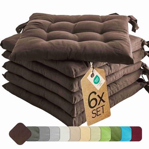 etérea 6er Set Sitzkissen Outdoor 40x40 mit Bändern - Stuhlkissen Braun...
