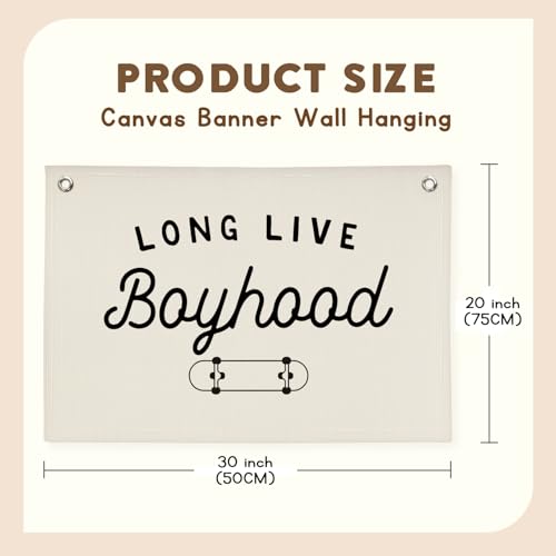 Image of Boys Room Nursery Decor,Long Live Boyhood Skateboard Wall Decor Hanging Flag Nursery Toddler Kids Room Decoration,Gifts for Teens, Minimalist Wall Decor, Vintage Sports Nursery Decor boyroom banner