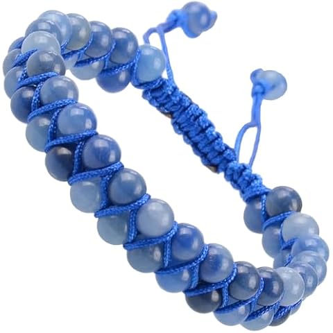 MASSIVE BEADS Double Layer Stone Chakra Healing Crystals Bracelet Yoga Beads Meditation Relax Anxiety Bangle for Unisex Women Men (Blue Quartz, 6mm) Cover