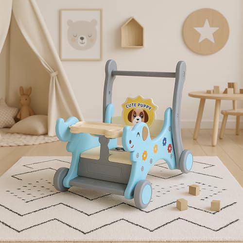 Image of Playgro Puppy Sit On Ride-On Cum Rocker Toy for Kids | Toddler Baby Rocker Ride-On Toys with Parent Push Handle Bars, Front Guard & Safety Seat Belt to Support Kids | Best for Gift | Age 24+ Months