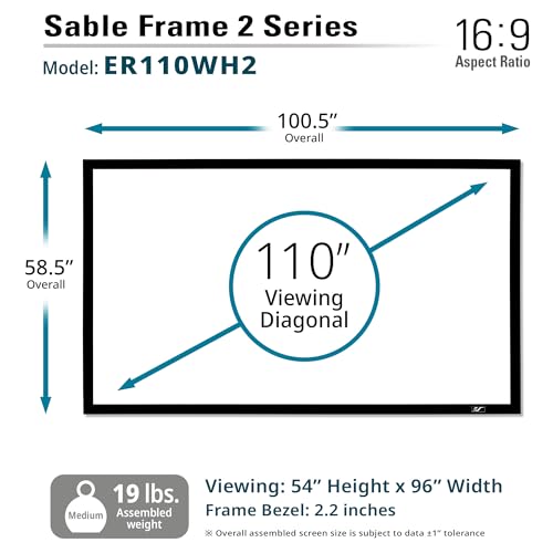 Image of Elite Screens Sable Frame 2 Series, 110-inch Diagonal 16:9, Active 3D 4K Ultra HD Ready Fixed Frame Home Theater Movie Office Presentations Indoor Front Projection Projector Screen, ER110WH2, Black