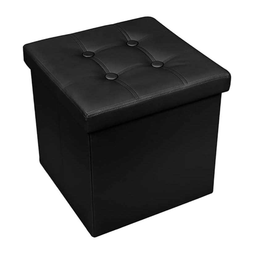 INTRECCI Puf almancenaje Cuadrado   Baúl con contenedor en ecopiel – Puff Reposapiés tapizado en ecopiel 38x38x38 cm Negro